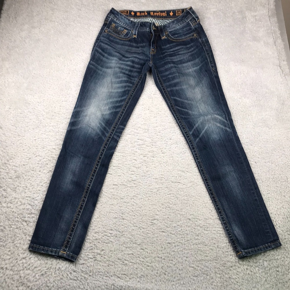 Rock Revival Jeans Womens 28 (30x31) Anabela Skinny Whisker Stone Wash Stretch